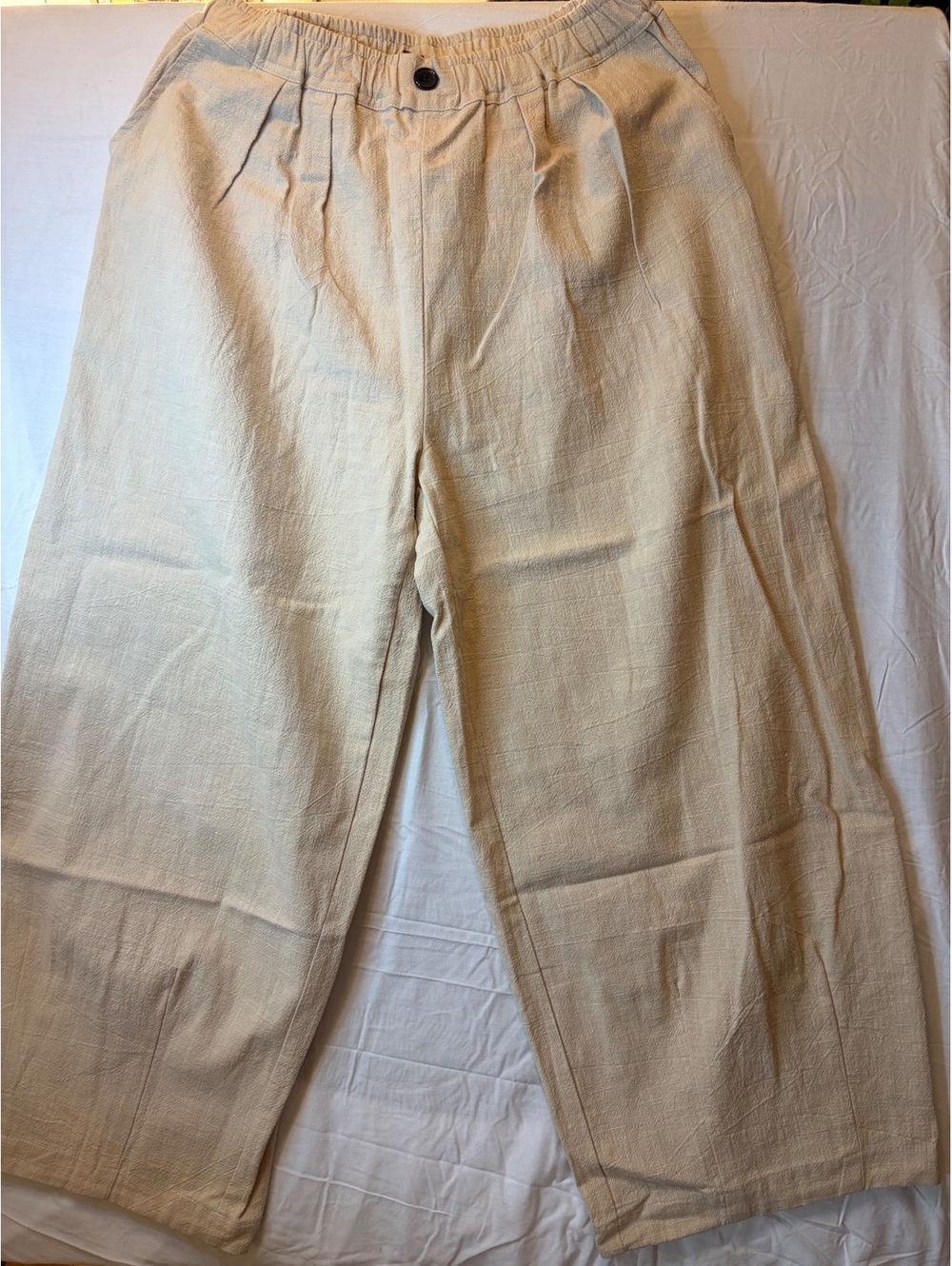 FTCayanz Beige Cotton Linen Wide Leg Pants XL